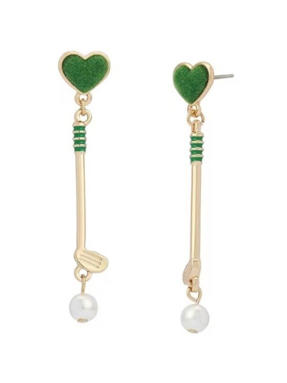 ⛳️▪️Betsey Johnson ▪️Gold-Tone Green Heart Golf Club Drop Earrings